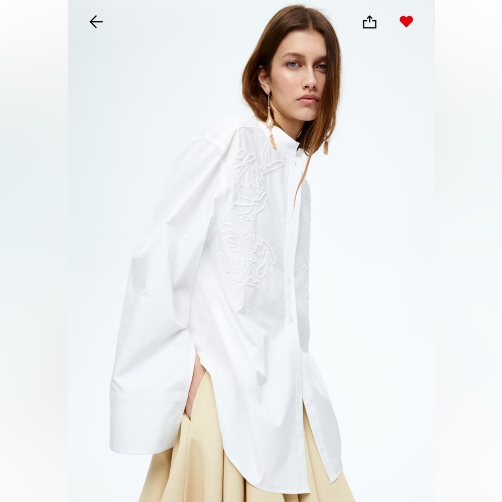 H&M White Embroidered Blouse size medium